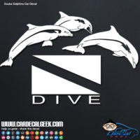 Scuba diving with jumping dolphins car decal