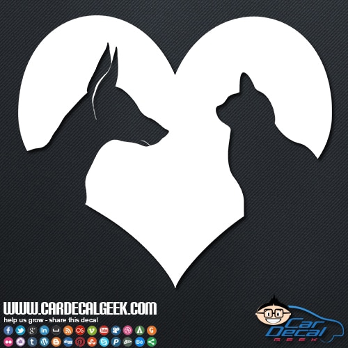 Cat & Dog Heart Lover Car Sticker