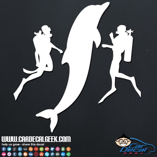 Scuba Divers with Dolphin Car Sticker