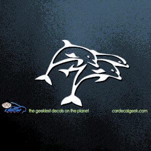dolphins jumping with birds sunset and waves vinyl decal car bumper sticker 099 