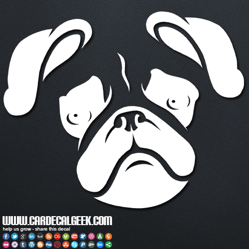 Pug Mastiff Dog Vinyl Sticker – Car Window Bumper Decal – White/Clear – V05