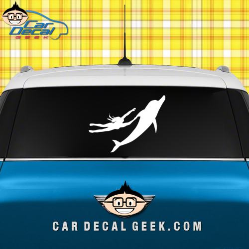 Woman Riding Dolphin Car Window Decal Sticker