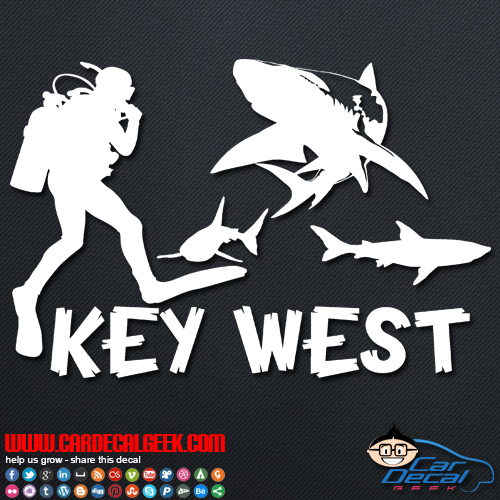 Key West Scuba Diver & Sharks Decal Sticker