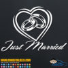 Just Married Wedding Rings Heart Decal