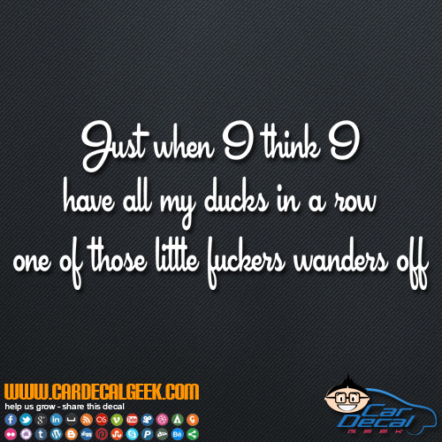 Just When I Think I Have all My Ducks in a Row One of Those Little Fuckers Wanders Off Decal