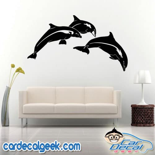 Three Jumping Dolphins Wall Decal Sticker