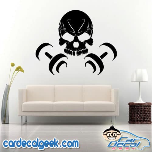 Skull with Dumbbells Wall Decal Sticker