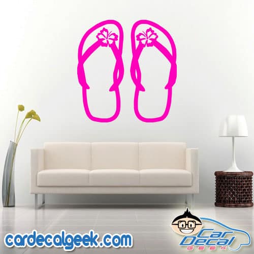 Flip Flops with Hibiscus Flowers Wall Decal Sticker