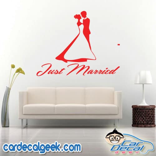 Just Married Bride and Groom Wall Decal Sticker