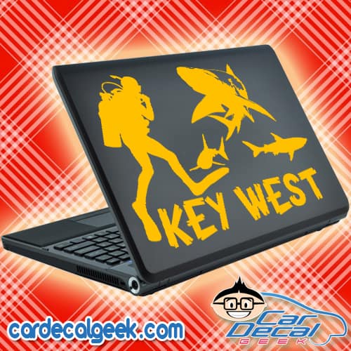 Key West Scuba Diver Sharks Laptop Decal Sticker