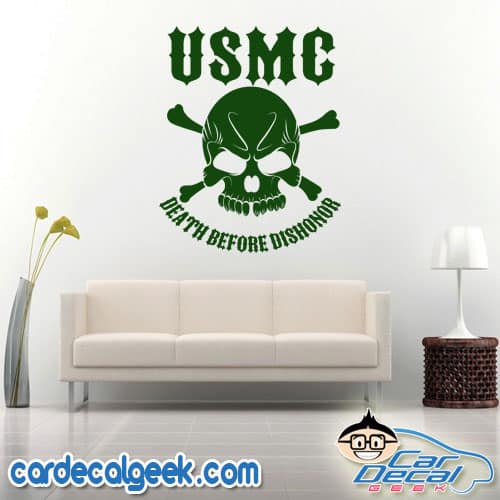 Marines Death Before Dishonor Skull Wall Decal Sticker