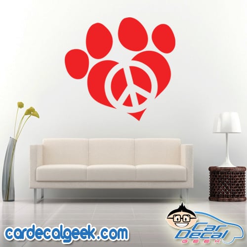 Peace Love Dog Paw Wall Decal Sticker