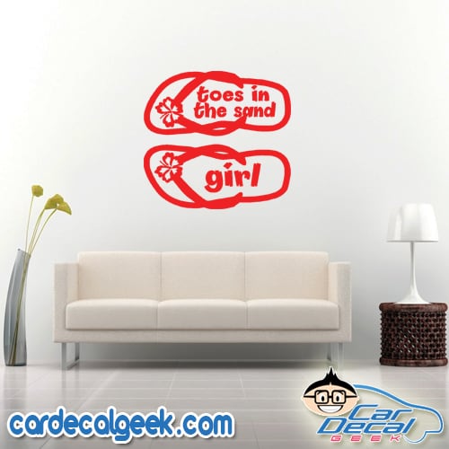 Toes In The Sand Girl Flip Flops Wall Decal Sticker Toes In The Sand Girl Flip Flops Wall Decal Sticker