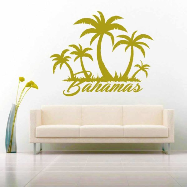 Bahamas Palm Tree Island Vinyl Wall Decal Sticker