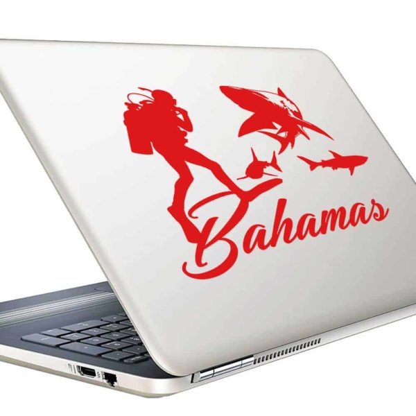 Bahamas Scuba Diver With Sharks Vinyl Laptop Macbook Decal Sticker