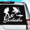 Barbados Scuba Diver With Sharks Vinyl Car Window Decal Sticker