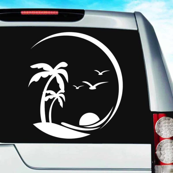 Beach Palm Tress Birds Vinyl Car Window Decal Sticker
