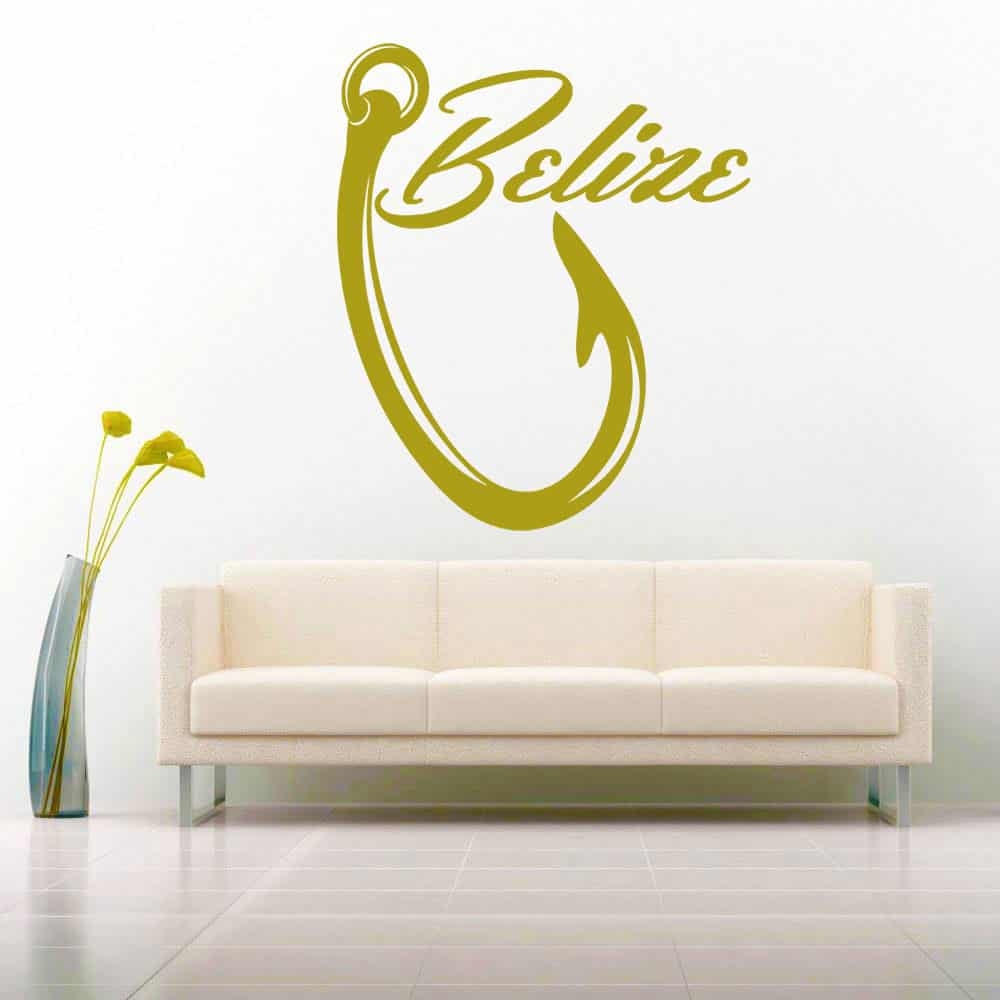 Belize Fishing Hook Vinyl Wall Decal Sticker Belize Fishing Hook Vinyl Wall Decal Sticker