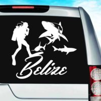 Belize Scuba Diver With Sharks Vinyl Car Window Decal Sticker