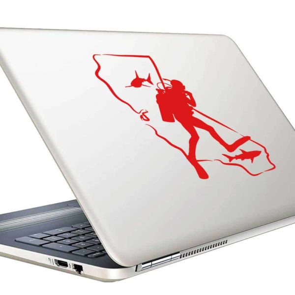 California Scuba Diver Sharks Vinyl Laptop Macbook Decal Sticker