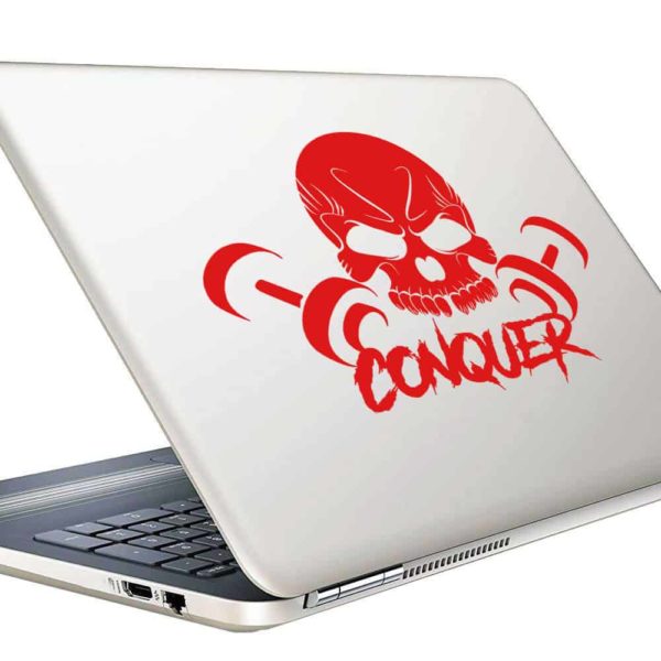 Conquer Skull Dumbbells Vinyl Laptop Macbook Decal Sticker