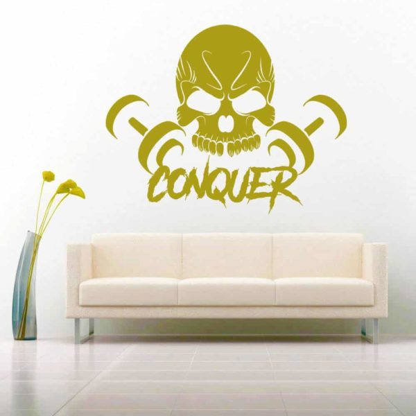 Conquer Skull Dumbbells Vinyl Wall Decal Sticker