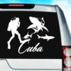 Cuba Scuba Diver With Sharks Vinyl Car Window Decal Sticker