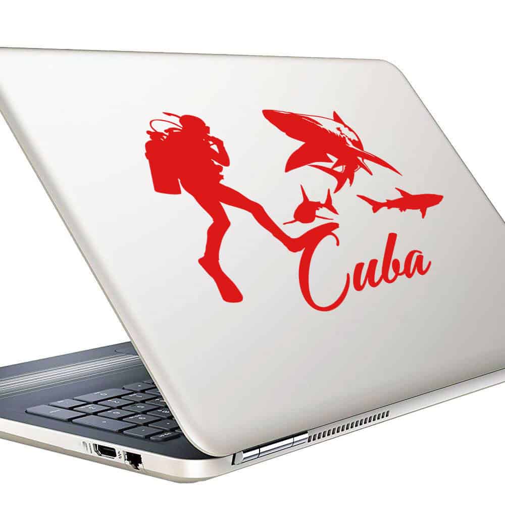 Cuba Scuba Diver With Sharks Vinyl Laptop Macbook Decal Sticker Cuba Scuba Diver With Sharks Vinyl Laptop Macbook Decal Sticker