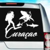 Curacao Scuba Diver With Sharks Vinyl Car Window Decal Sticker