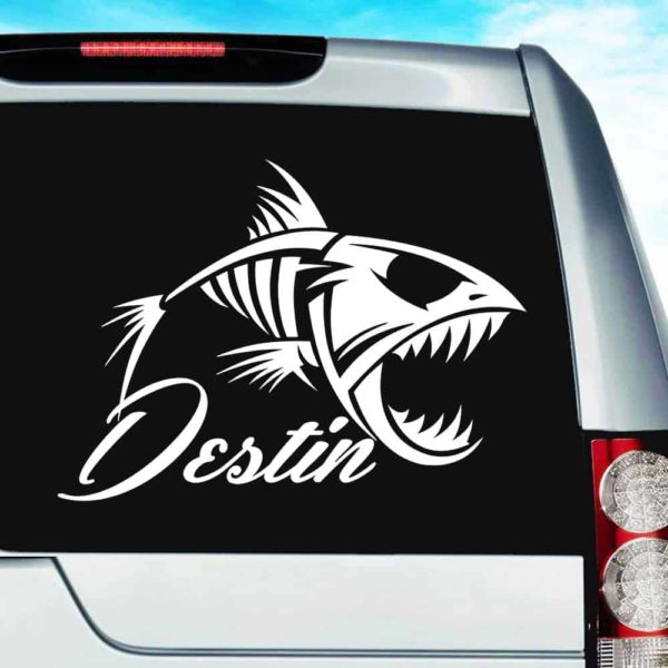 Destin Florida Fish Skeleton Vinyl Car Window Decal Sticker