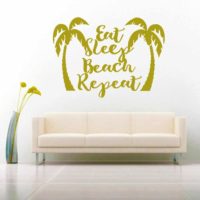 Eat Sleep Beach Repeat Palm Trees Vinyl Wall Decal Sticker