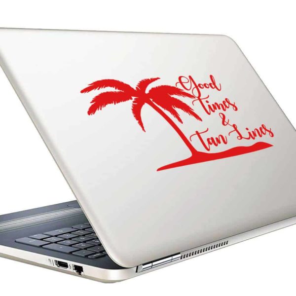 Good Times And Tan Lines Palm Tree Island Vinyl Laptop Macbook Decal Sticker