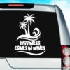 Happiness Comes In Waves Palm Trees Vinyl Car Window Decal Sticker