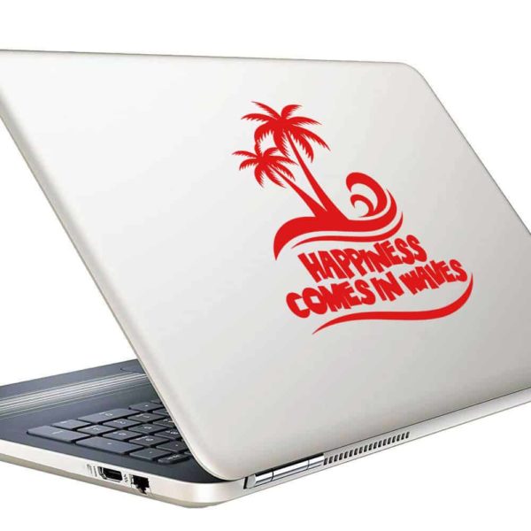 Happiness Comes In Waves Palm Trees Vinyl Laptop Macbook Decal Sticker