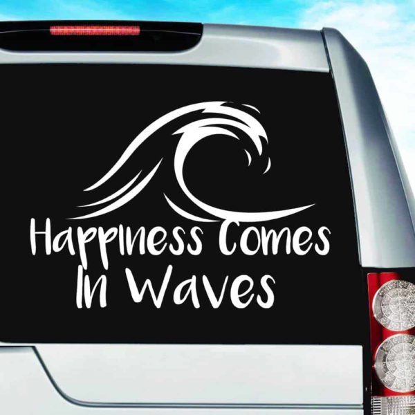 Happiness Comes In Waves Vinyl Car Window Decal Sticker