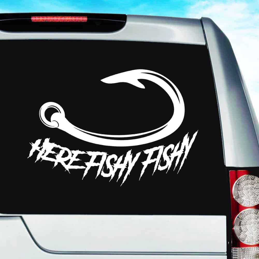 Here Fishy Fishy Fishing Hook Decal Sticker