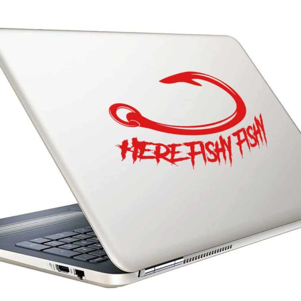 Here Fishy Fishy Fishing Hook Vinyl Laptop Macbook Decal Sticker