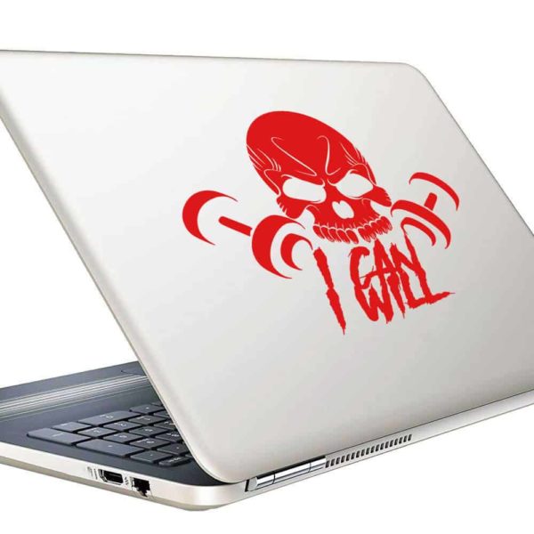 I Can I Will Skull Dumbbells Vinyl Laptop Macbook Decal Sticker