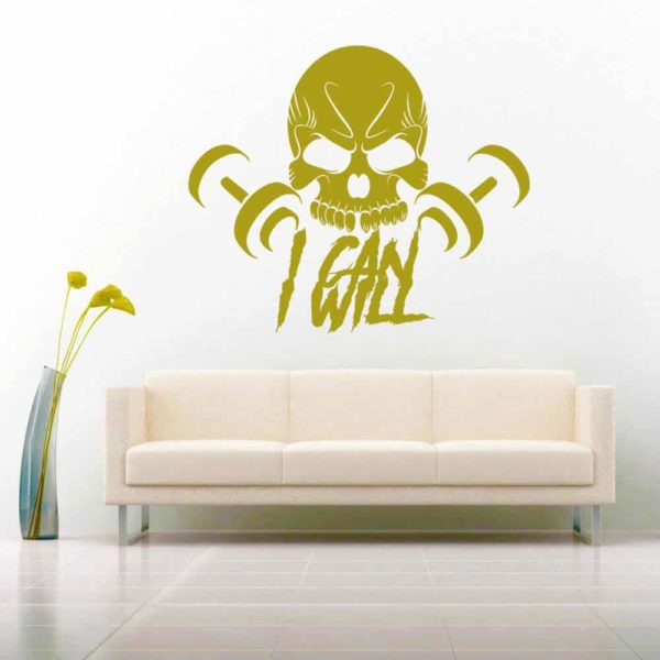 I Can I Will Skull Dumbbells Vinyl Wall Decal Sticker