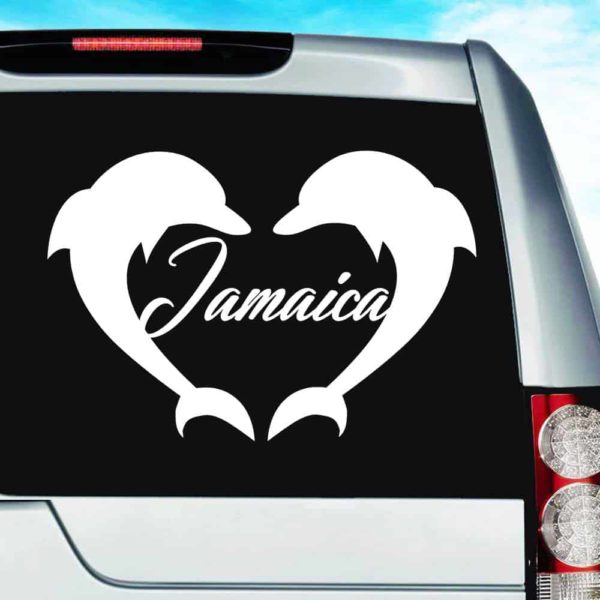 Jamaica Dolphin Heart Vinyl Car Window Decal Sticker
