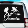 Jamaica Scuba Diver With Sharks Vinyl Car Window Decal Sticker
