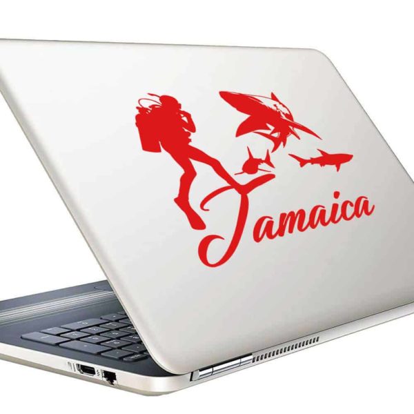 Jamaica Scuba Diver With Sharks Vinyl Laptop Macbook Decal Sticker