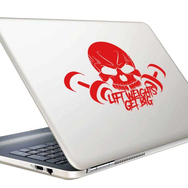 Lift Weights Get Big Skull Vinyl Laptop Macbook Decal Sticker