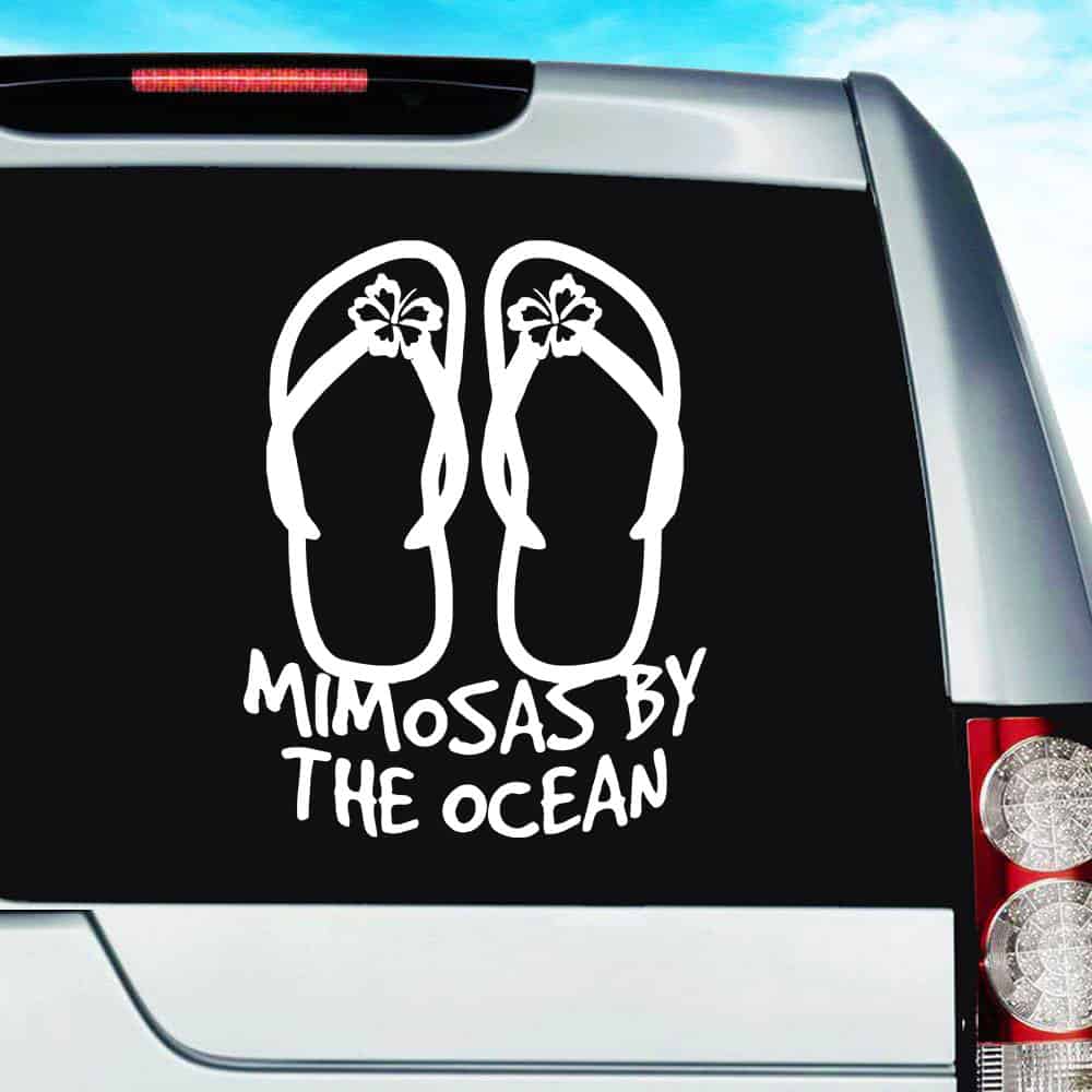 Mimosas By The Ocean Flip Flops Vinyl Car Window Decal Sticker Mimosas By The Ocean Flip Flops Vinyl Car Window Decal Sticker