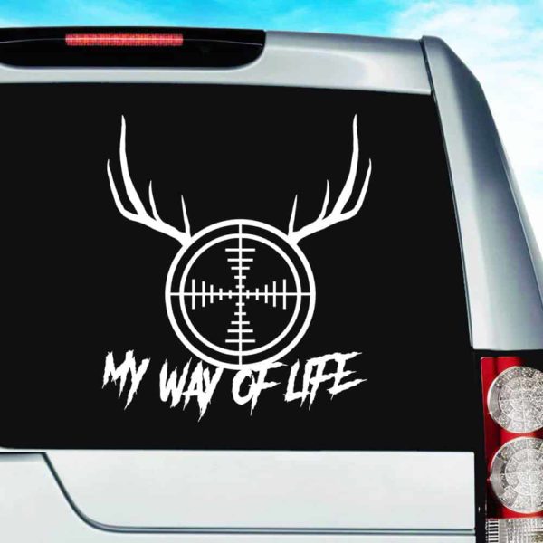 My Way Of Life Deer Hunter Rifle Gun Scope Antlers Vinyl Car Window Decal Sticker