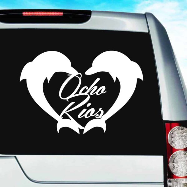 Ocho Rios Dolphin Heart Vinyl Car Window Decal Sticker