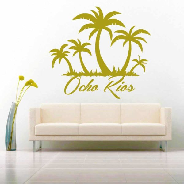 Ocho Rios Jamaica Palm Tree Island Vinyl Wall Decal Sticker