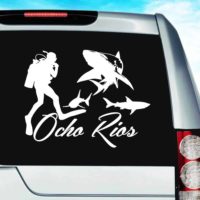 Ocho Rios Jamaica Scuba Diver With Sharks Vinyl Car Window Decal Sticker