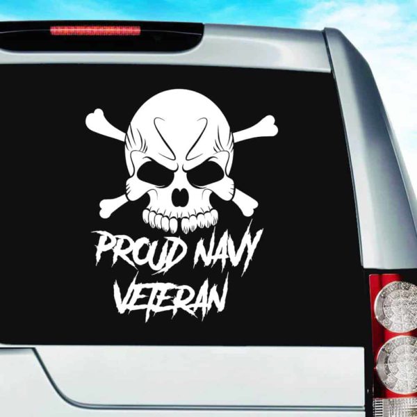 Proud Navy Veteran Skull Vinyl Car Window Decal Sticker