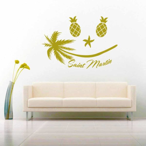Saint Martin Tropical Smiley Face Vinyl Wall Decal Sticker